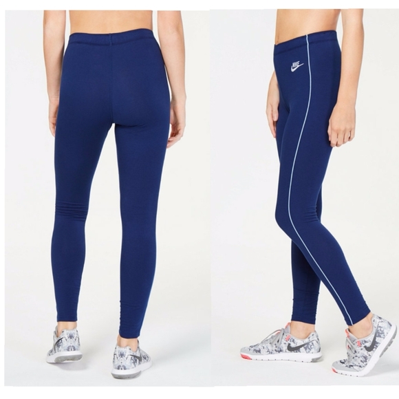 Nike Royal Blue Women's Pinstripe Workout Leggings Sz Small - Picture 2 of 9